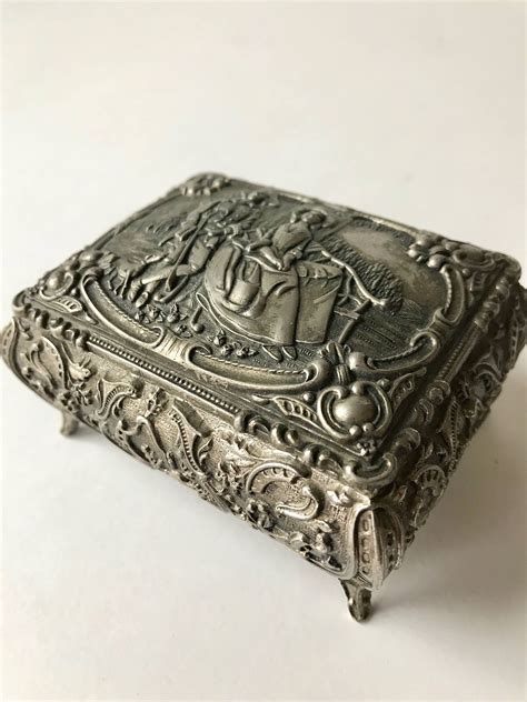 antique metal trinket box embossed|collectible hinged trinket boxes.